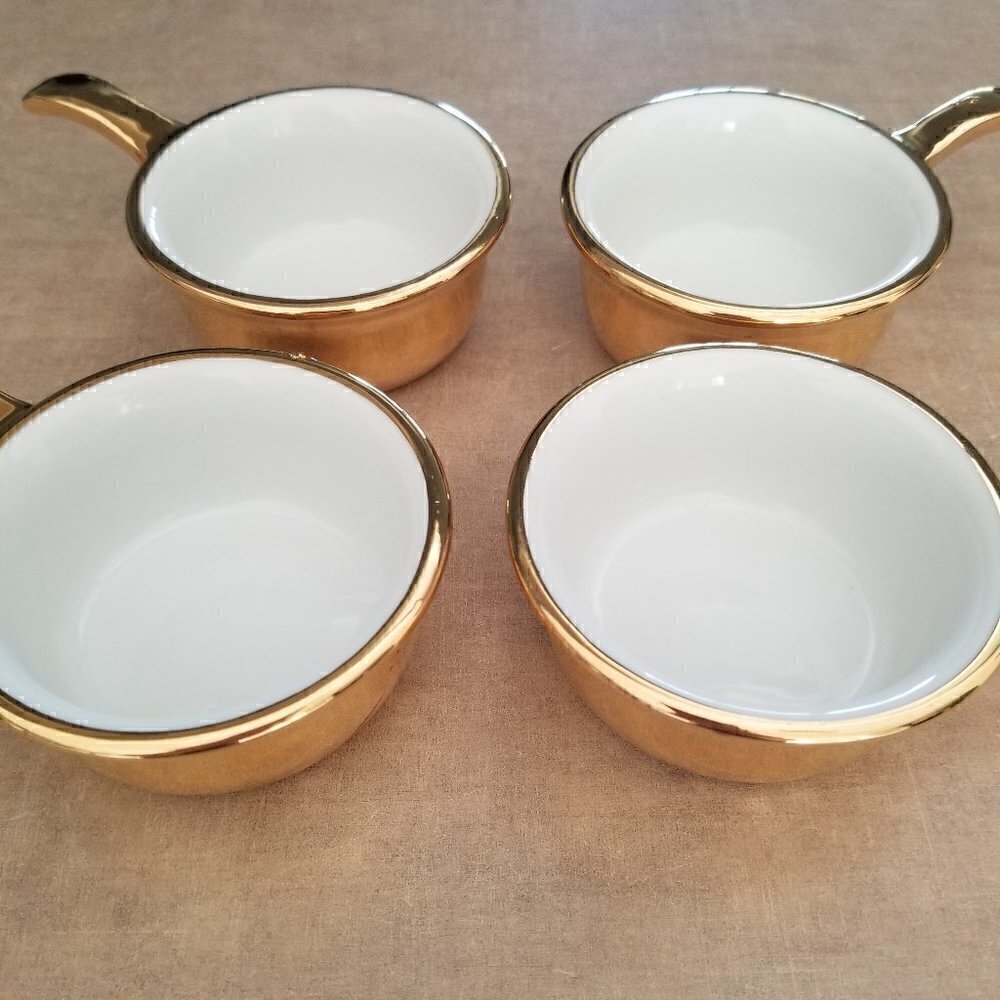 Gold and Ivory Mini Handled Dishes Vintage 1950s Royal Worcester Set of Four